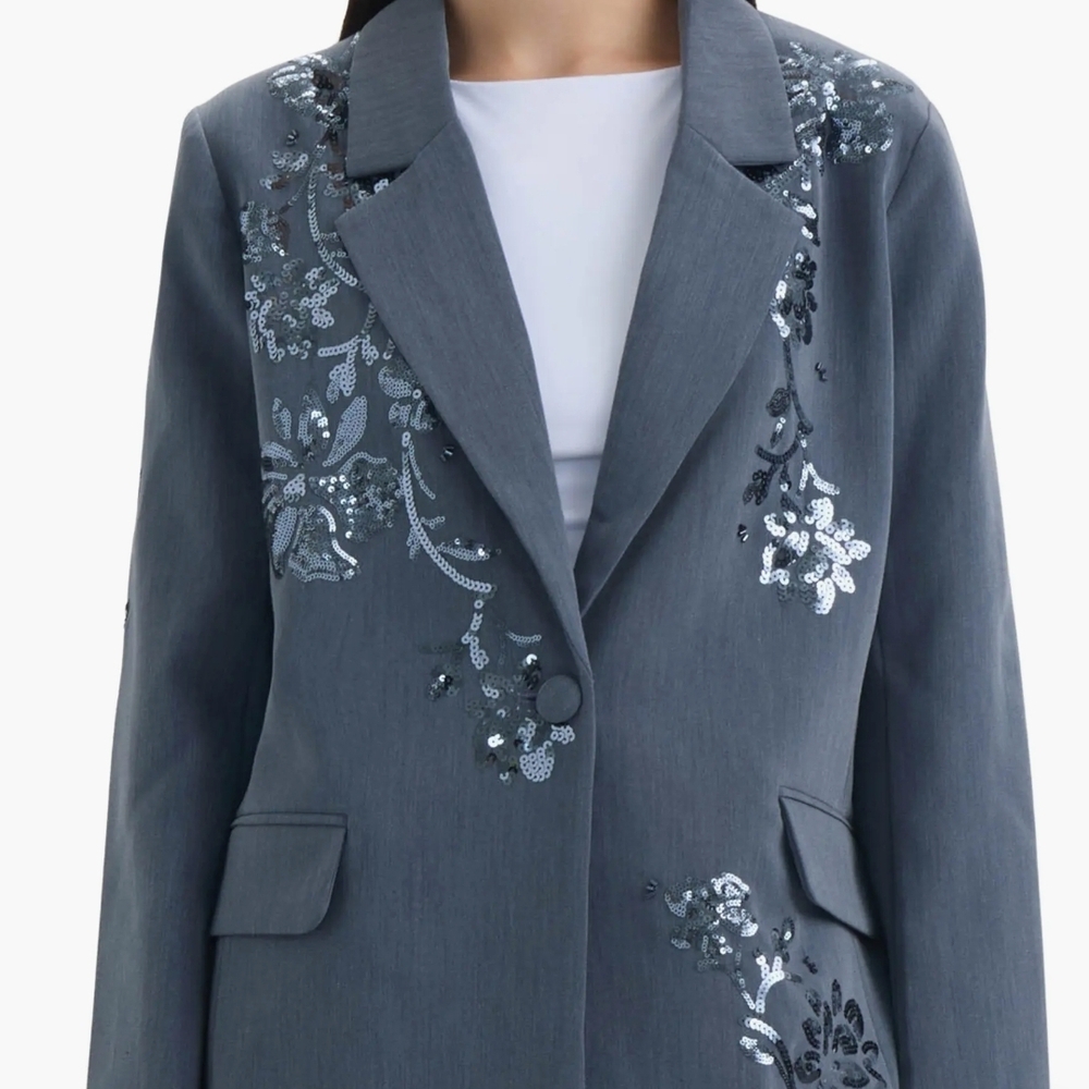 NVLT Gray Sequin Floral Women's Blazer
